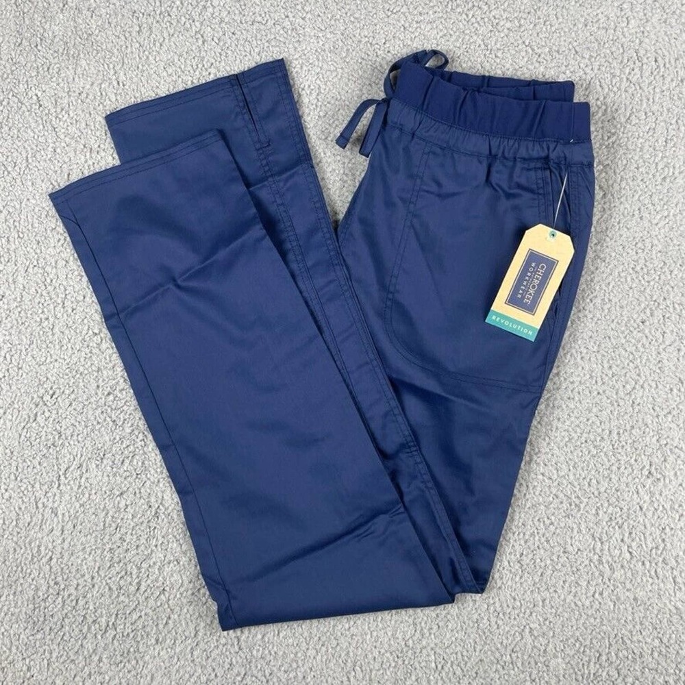 Cherokee Workwear Women's Small Navy Tapered Leg Drawstring Tall Scrubs Pants - Picture 1 of 16